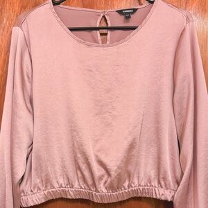 Express Pink Satin Cropped Long Sleeve Blouse/Top